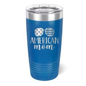 American Mom Royal Blue Laser-Engraved Insulated Tumbler